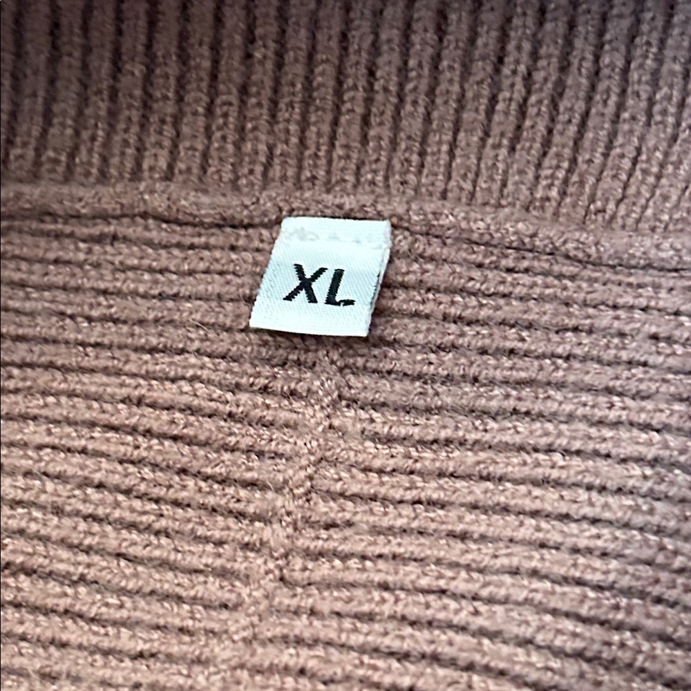 Oversized Brown Sweater Tunic Turtleneck Ribbed Texture Drop Shoulder Size XL - Picture 6 of 8